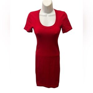 VTG Moda International VS Red Scoop Neck Bodycon Dress XS  Stretch Knee MIDI